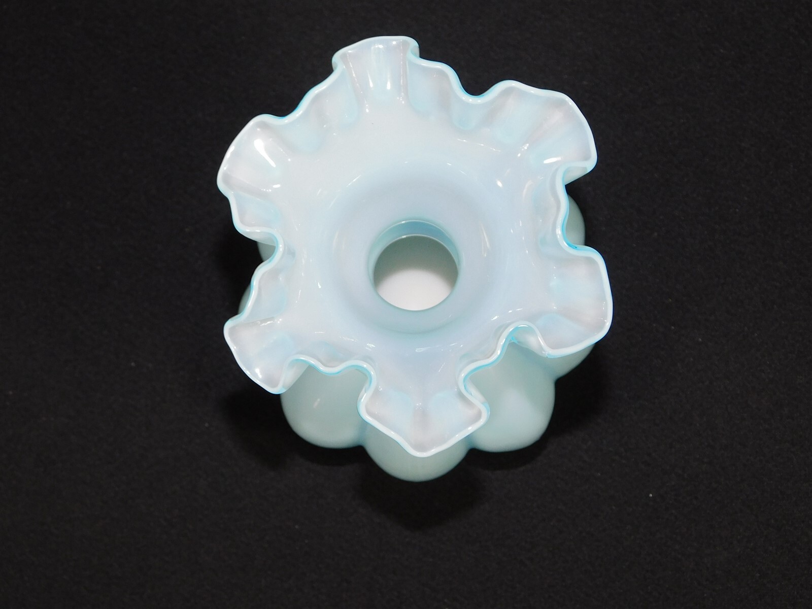 Vintage Fenton Aqua Blue Opalescent Glass Melon Vase Ruffled Edge 6″