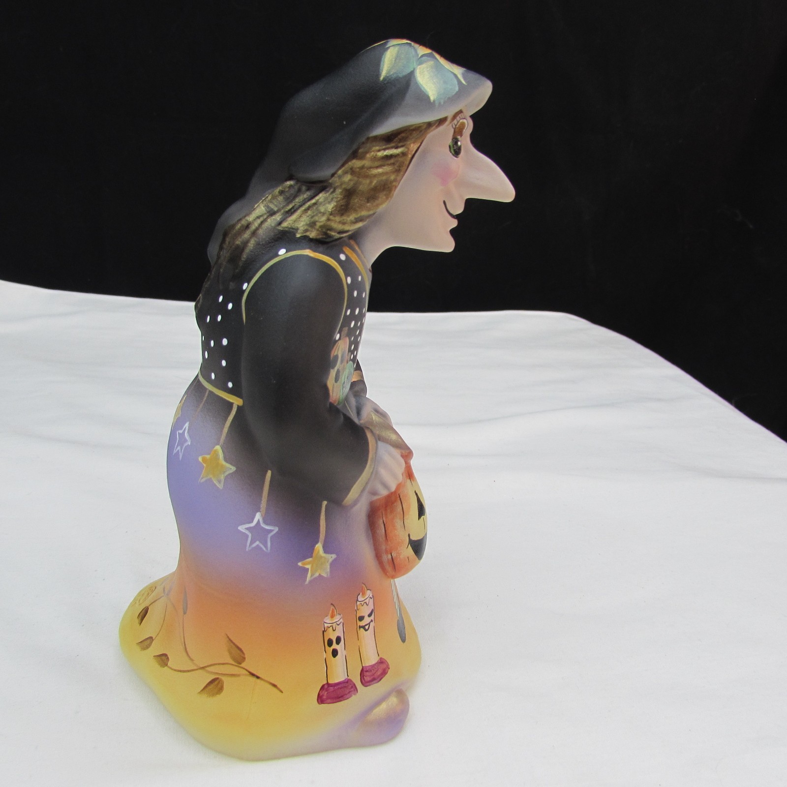 Fenton Opal Satin GSE Halloween Pumpkin Hand Painted Witch LE 2018 M101