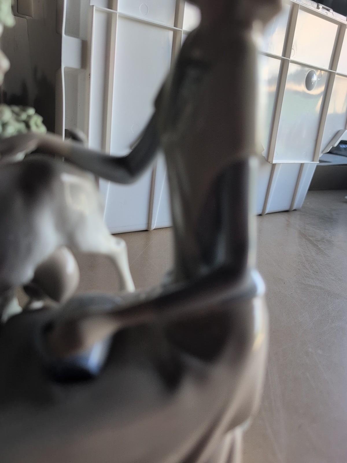 Lladró Porcelain Woman with Goat Glossy Decorative Figurine White Beige