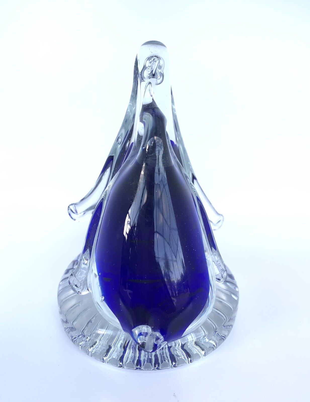 Vintage Cobalt Blue and Clear Art Glass Penguins Figurine Paperweight