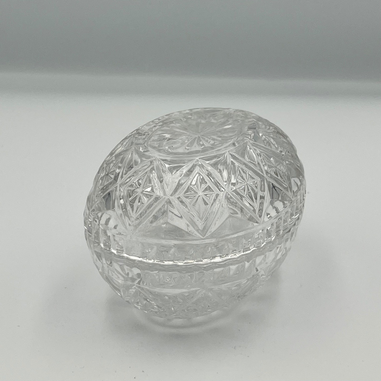 Crystal Egg Trinket Box Clear Cut Glass Decorative Container Stash Jewelry