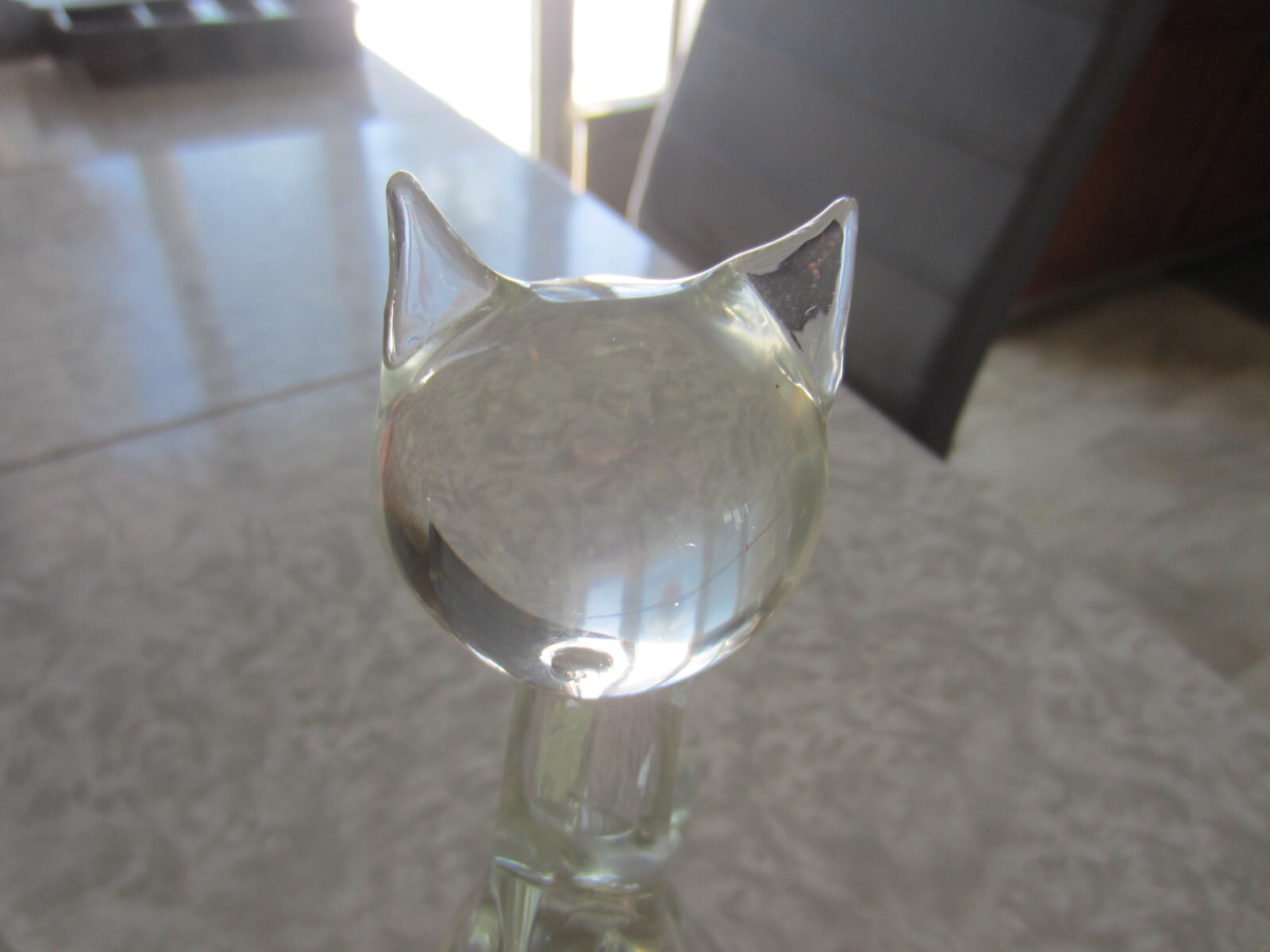 VTG. LARGE SIGNED art glass cat Unbranded clear color 7 3/4 in. tall