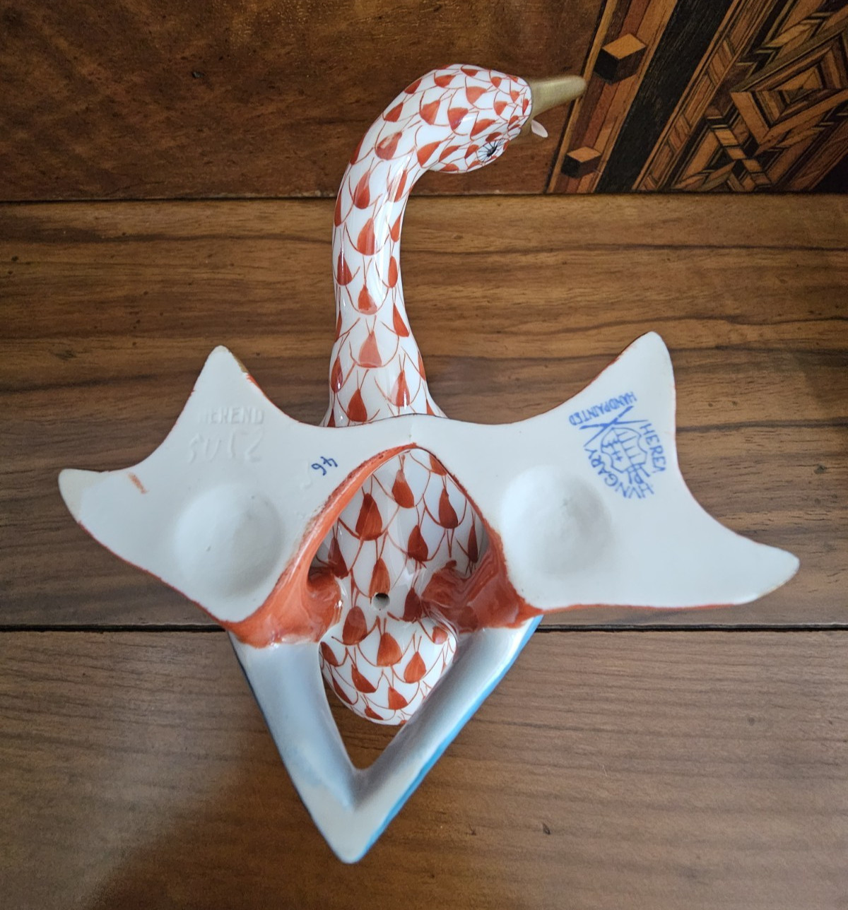 Herend Porcelain Figurine Wild Honking Goose Rust Fishnet Retired Hungary #5052
