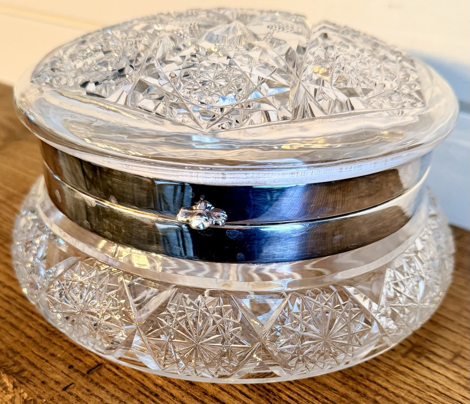 X-Large ABP Cut Glass & Silver Plated Hinged Vanity Jewelry Dresser Box C. 1905