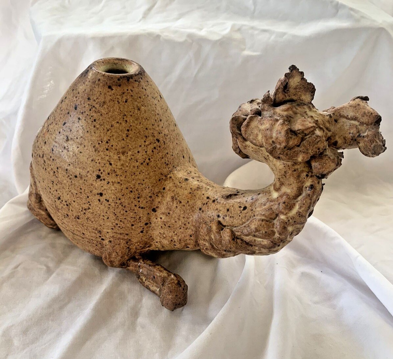 VTG Handmade Camel Sculpture Art Pottery Large Heavy Rustic Primitive 9.5”