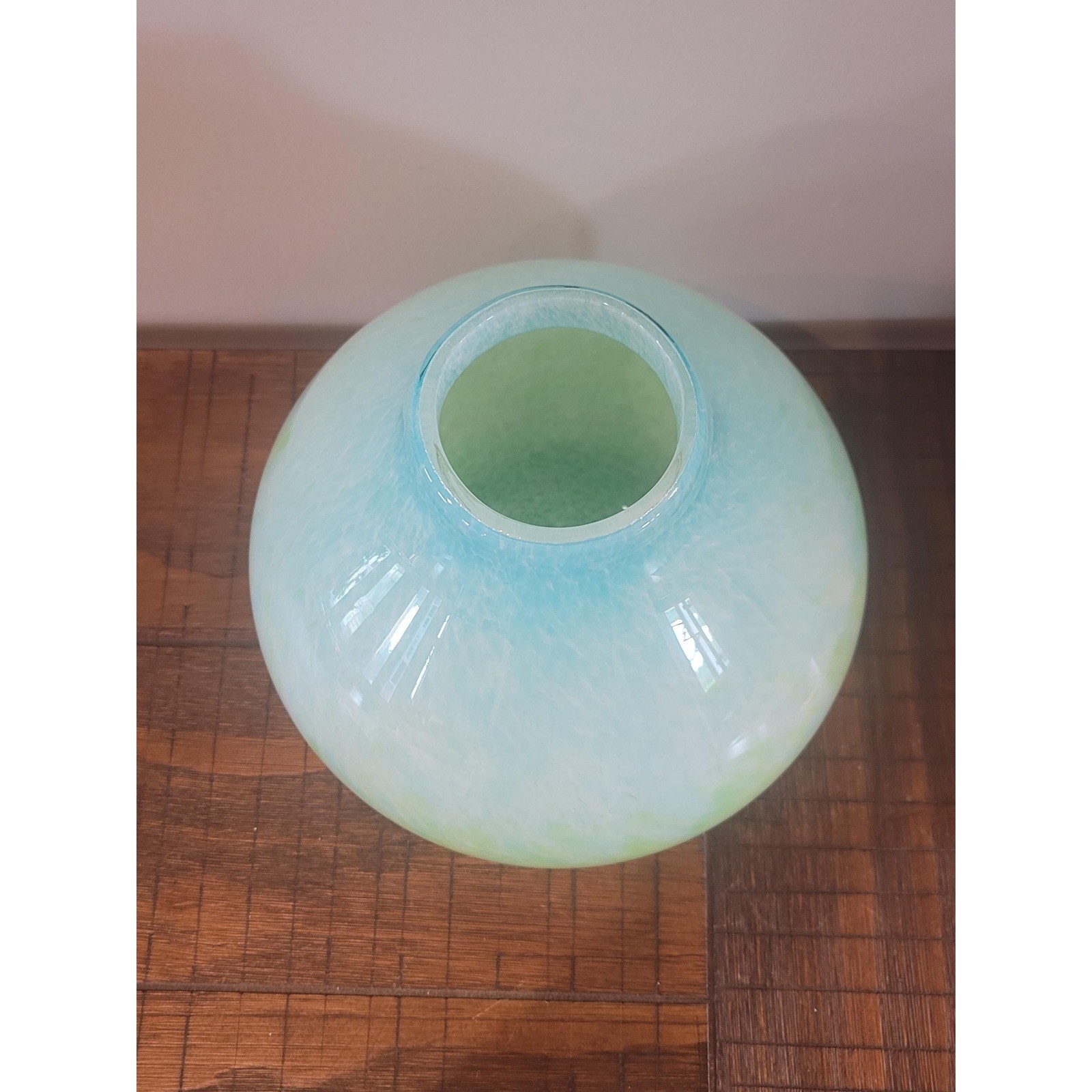 Vintage Hand Blown Blue Green Cloud Glass Bottle Form Art Glass Vase