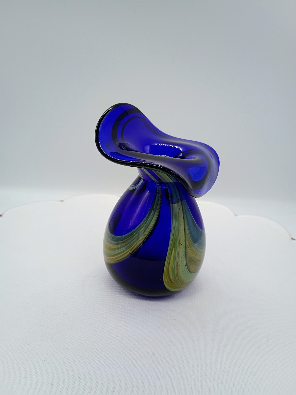 Ahmed Fouad Hand Blown Cobalt Glass Jack in the Pulpit Vase with Swirl 5″