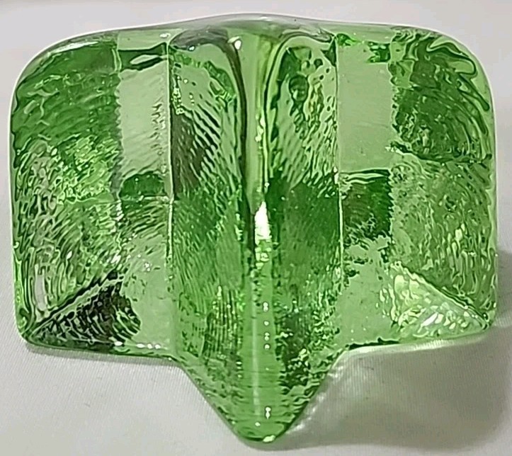 Vtg Fire and Light Green Star Paperweight 1.75″T Recycled Art Glass Signed EC