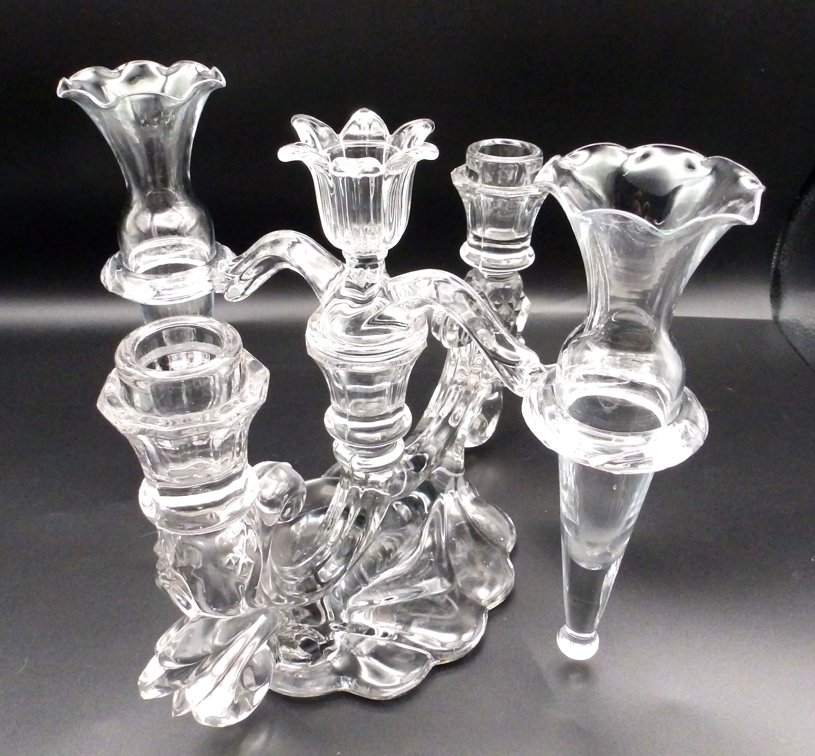 Vintage Cambridge Caprice Candelabra Epergne 3 Light 4 Arm Crystal Glass Clear