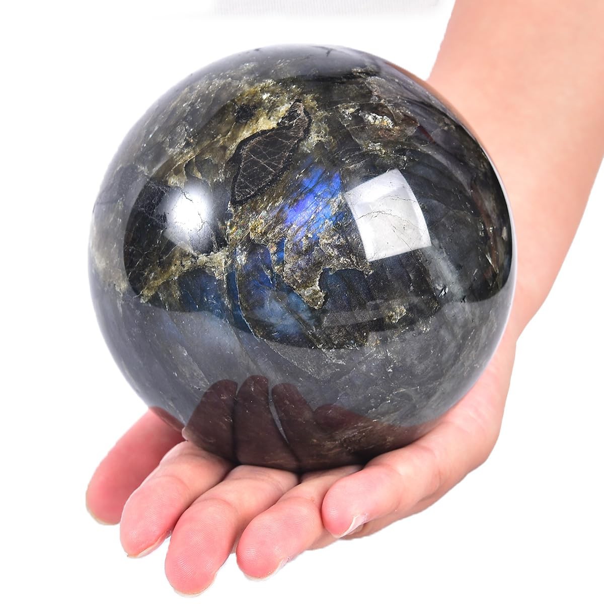 Mogemt Large Labradorite Crystal Ball Stand Natural Crystals Sphere Gemstone
