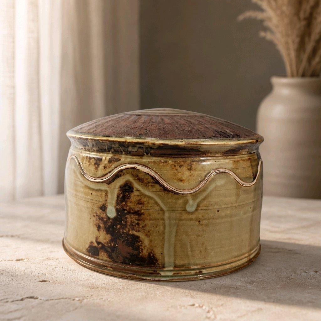 Signed Pottery Dresser Decorative Box Handmade