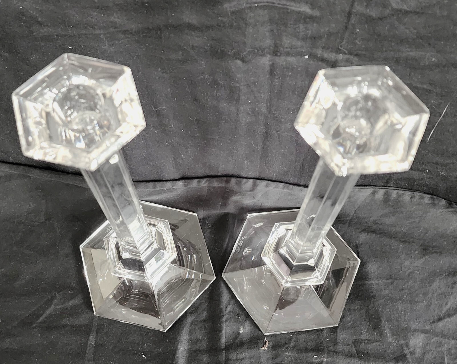 PAIR OF VAL ST LAMBERT CRYSTAL ELYSEE CANDLESTICK HOLDERS 11.5 INCHES SIGNED
