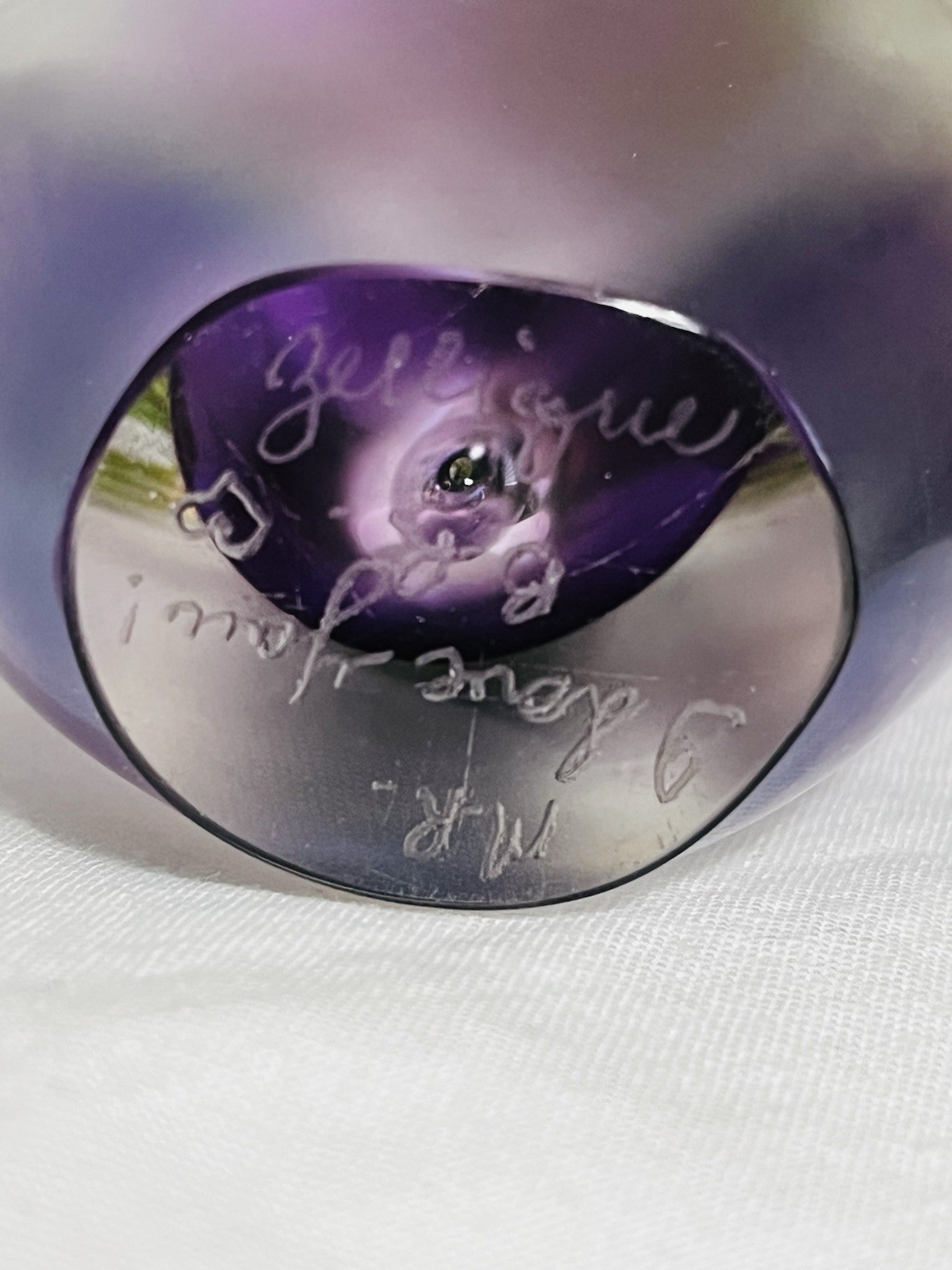 Vintage ZELLIQUE Studio Art Glass Iridescent Heart Amethyst PERFUME BOTTLE