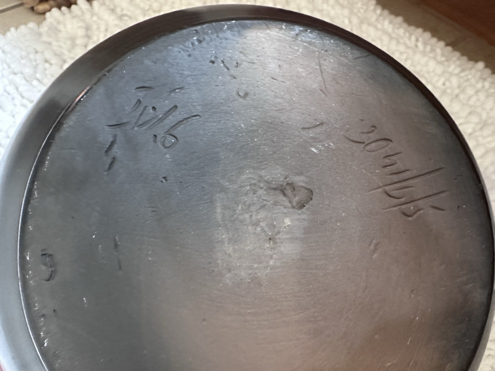 Vintage Romanian Marginea Black Pottery Bowl Hand Carved Floral Folk Art Signed
