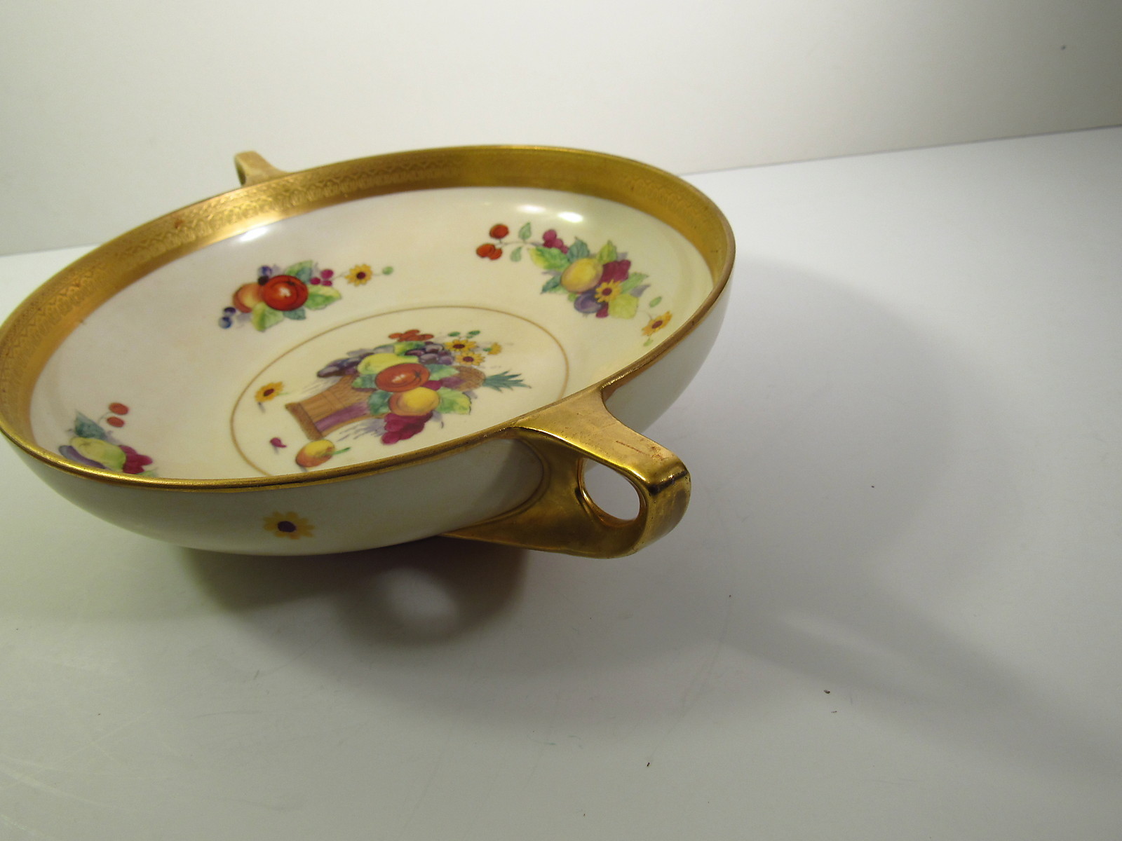 PICKARD HAND PAINTED PORCELAIN 1919-1922 – “FRUIT BASKET” HANDLED DISH / BOWL
