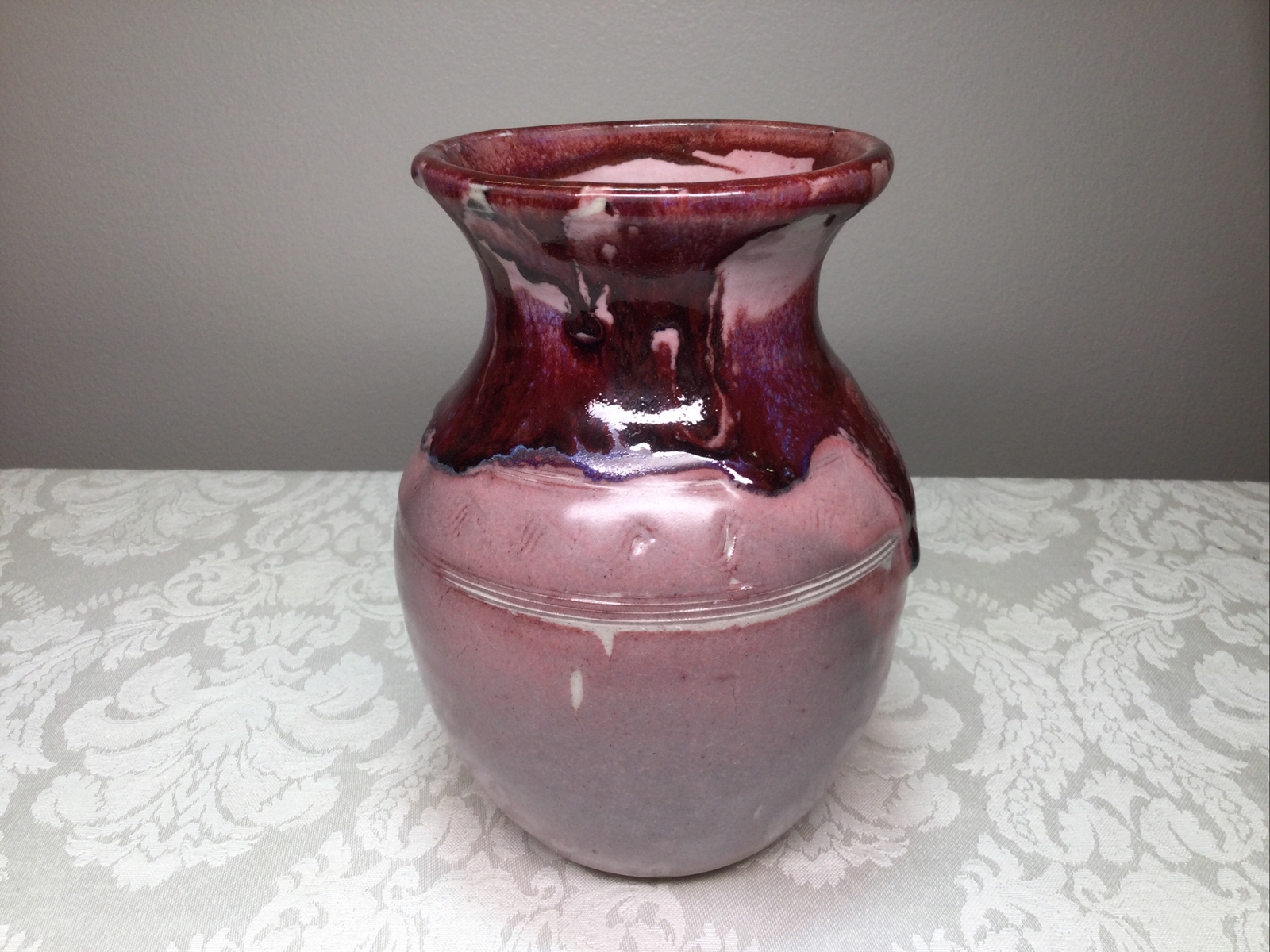 Blue Ridge Pottery Virginia USA Pink Drip Glaze Vase Signed A. Tait Vintage