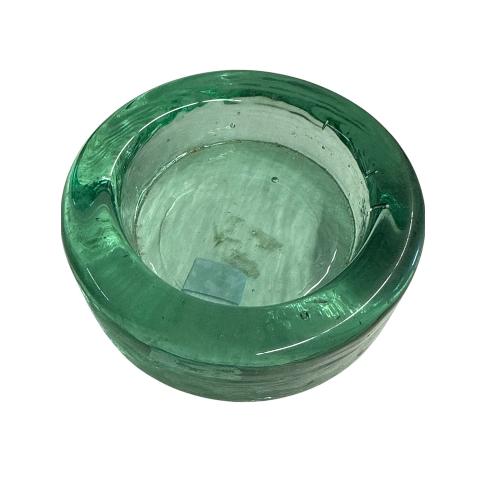 Unbranded Art Glass Trinket Dish Candle Holder Green Controlled Bubble MCM