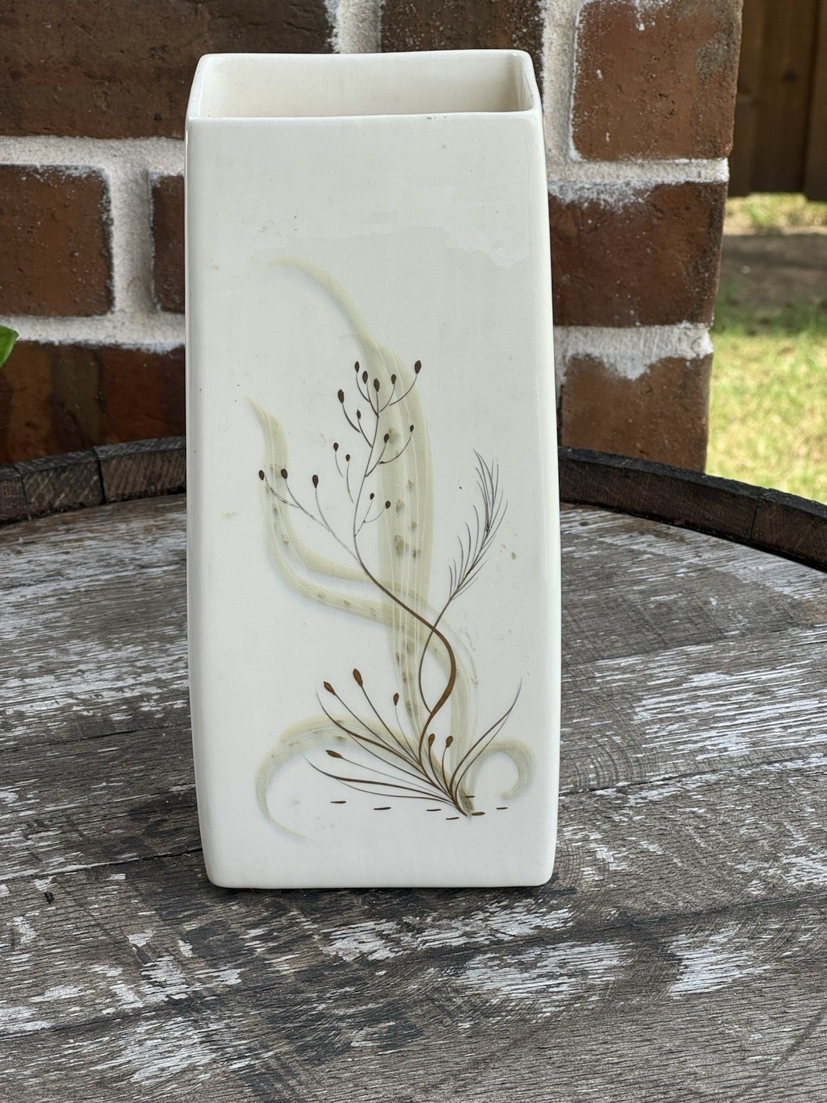 Vintage Sascha Brastoff Signed Fish Vase 9” MCM California Pottery Black Gold