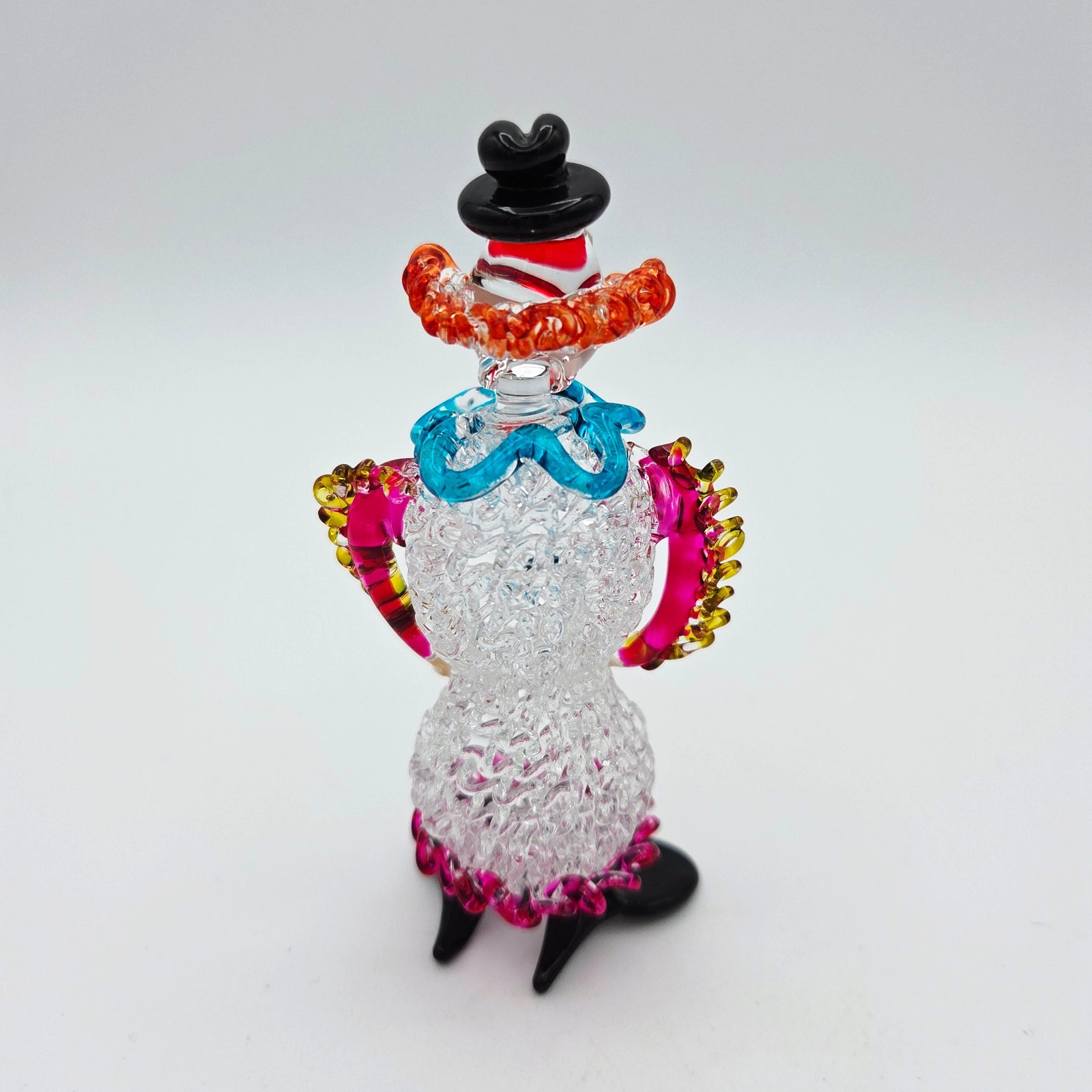 Vintage Spun Lacework Glass Circus Clown Figurine Hand Painted Multi Color 4″H