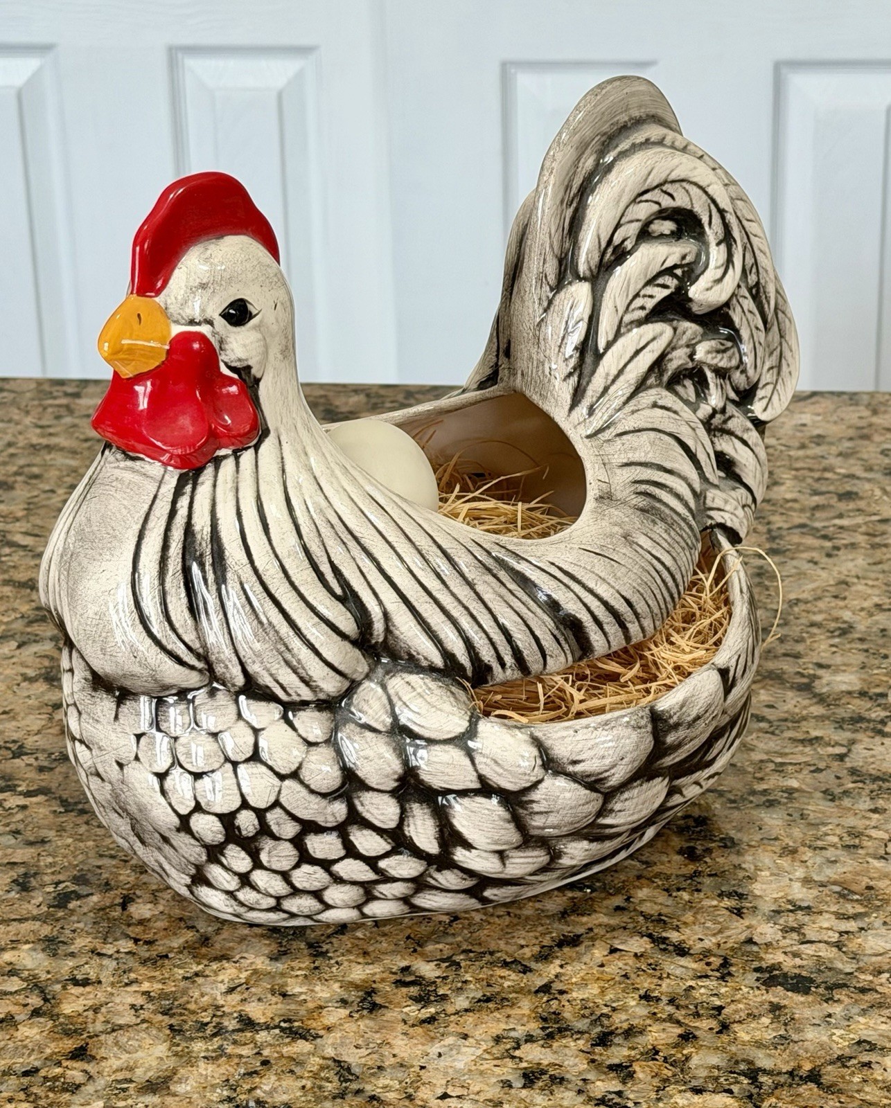1976 Vintage Arners Chicken Hen Planter Pink Poodle Ceramics 1976 Hand Painted