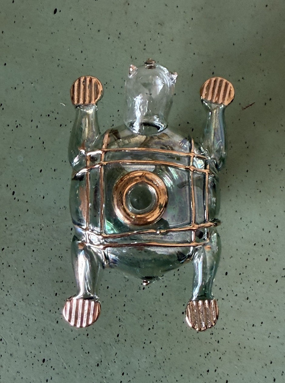 Vintage Hand Blown Turtle Perfume bottle- no stopper – Gold Accents
