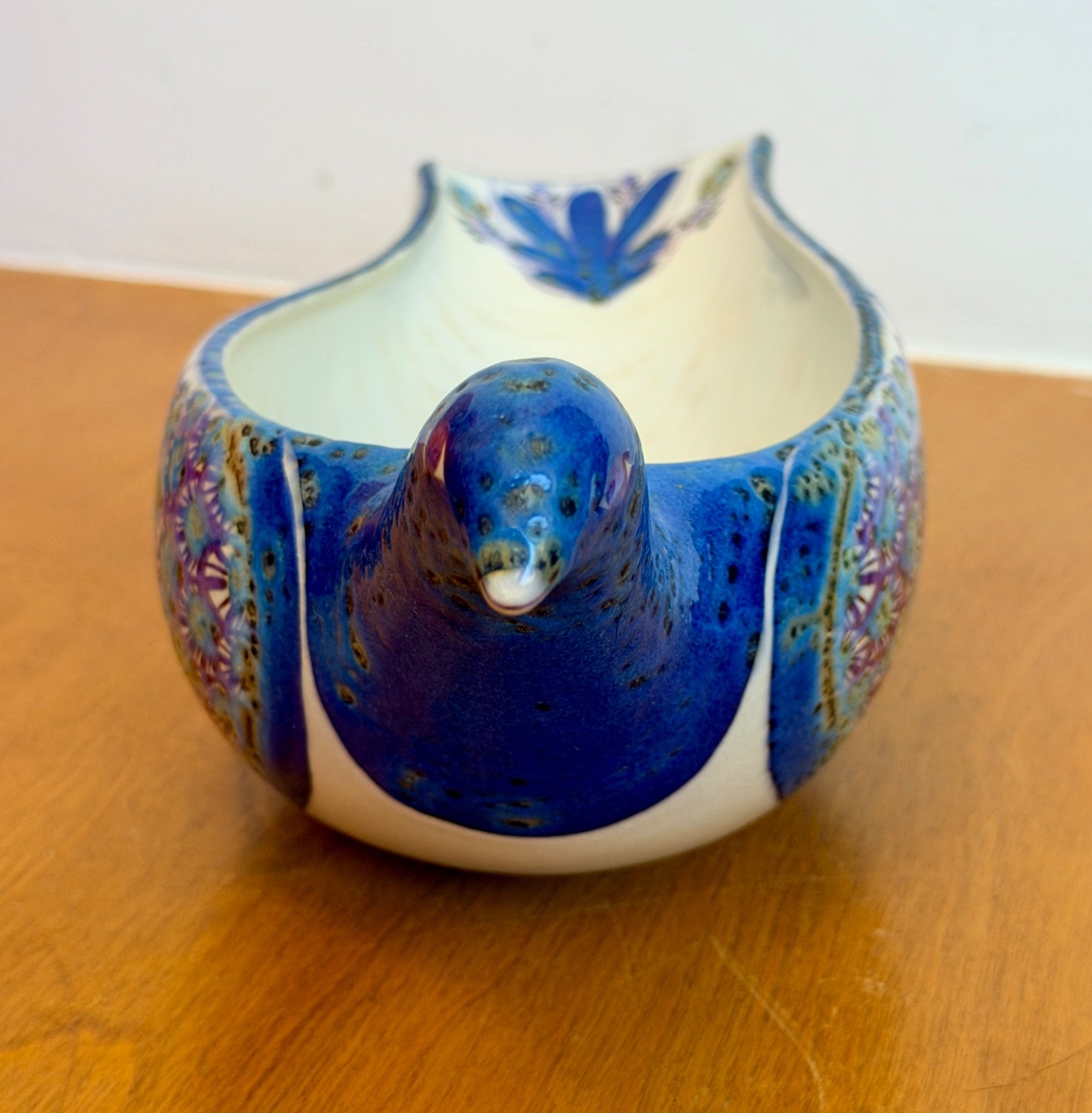 Royal Copenhagen Denmark Danish Art Pottery Bird Peacock Sculpture Bowl Vtg Mcm