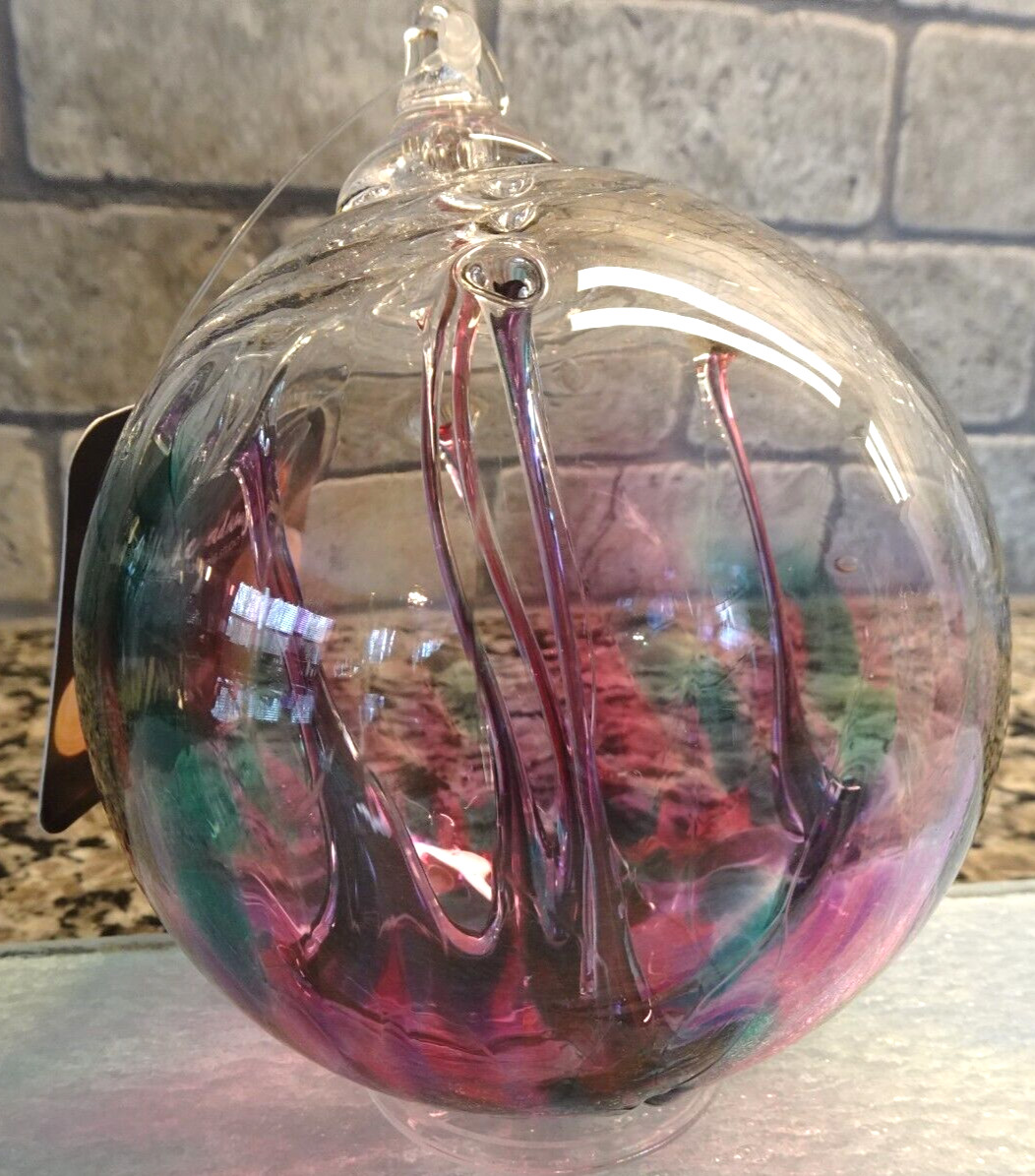 NIB Luke Adam Studio Art Glass 4″ Wishing Ball Ornament Witches Orb “PEACOCK”
