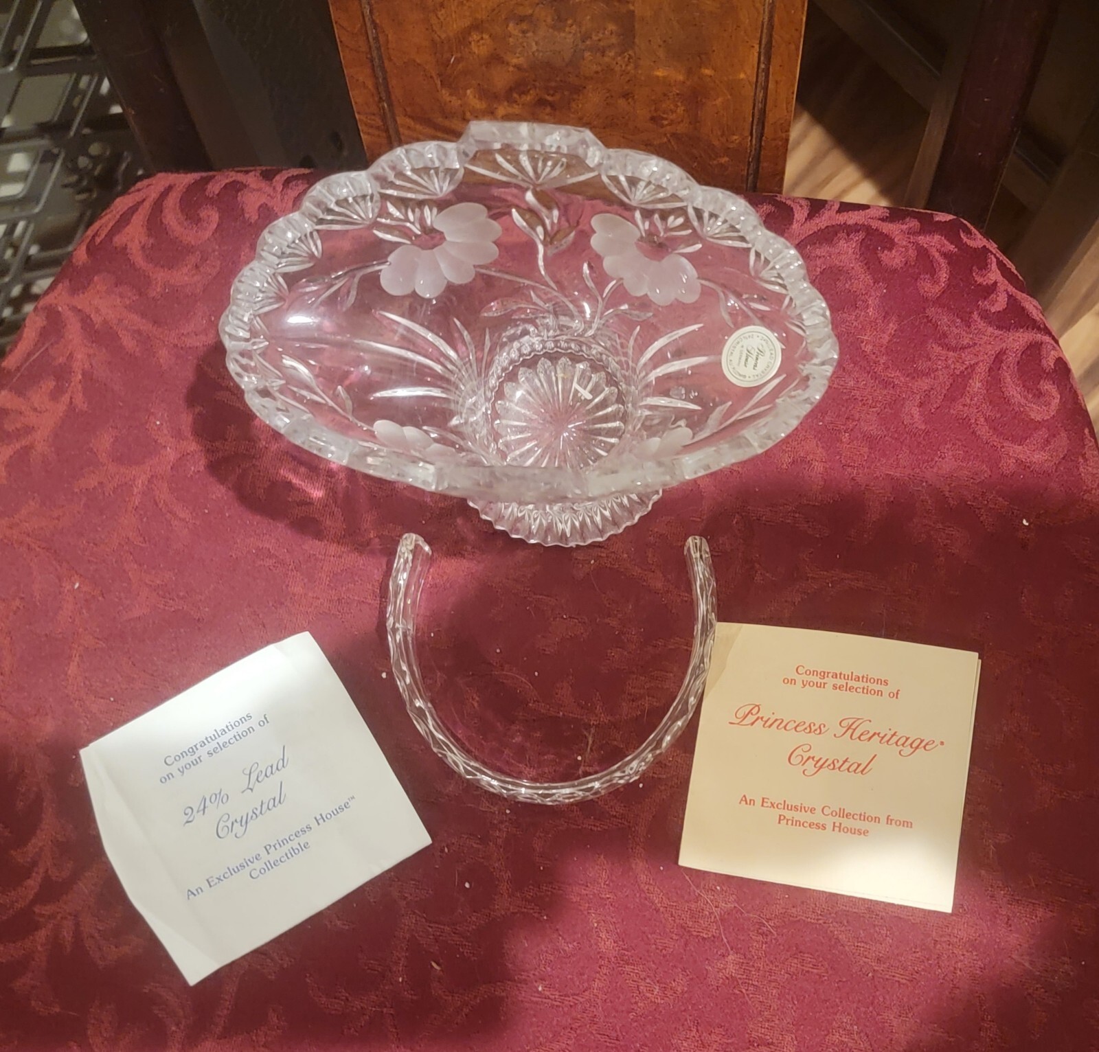 Princess House Crystal Basket pattern Not Used W/sticker 10.5″ x 7 3/4″ Boxed