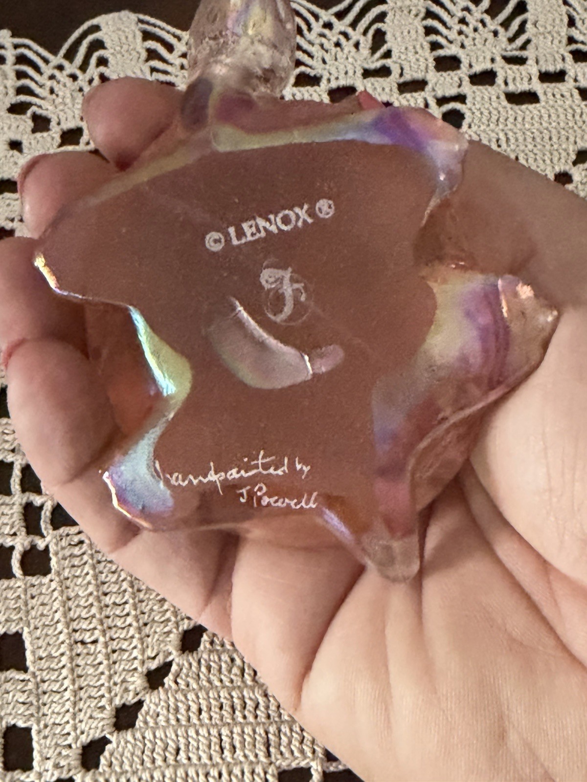 Fenton Lenox Sunset Pink Iridescent Hand Painted Turtle Figurine J Powell