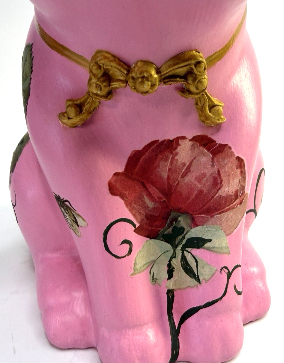 Pink Pig Figurine Handpainted Red Roses Gold Bow Bug Signed – Dopamine Decor