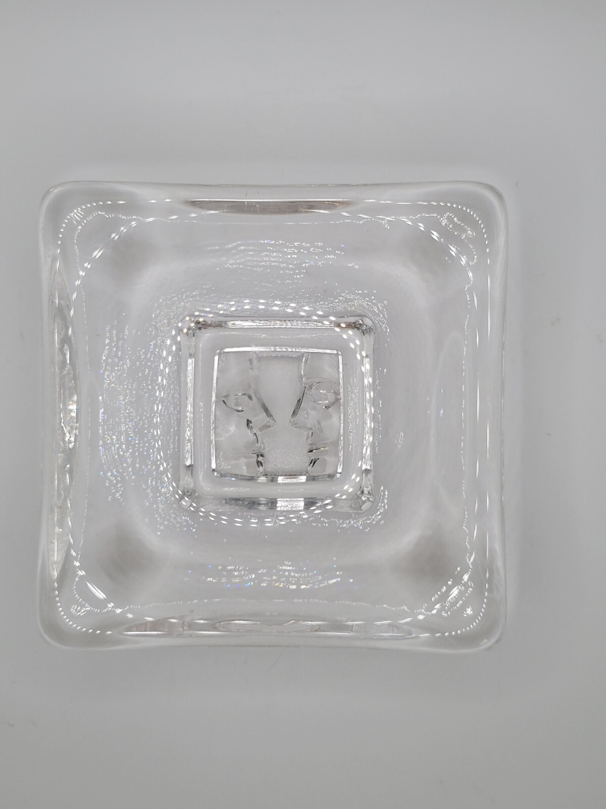 Kosta Boda Square Art Glass Trinket Dish Two Faced By Artist Bertil Vallien
