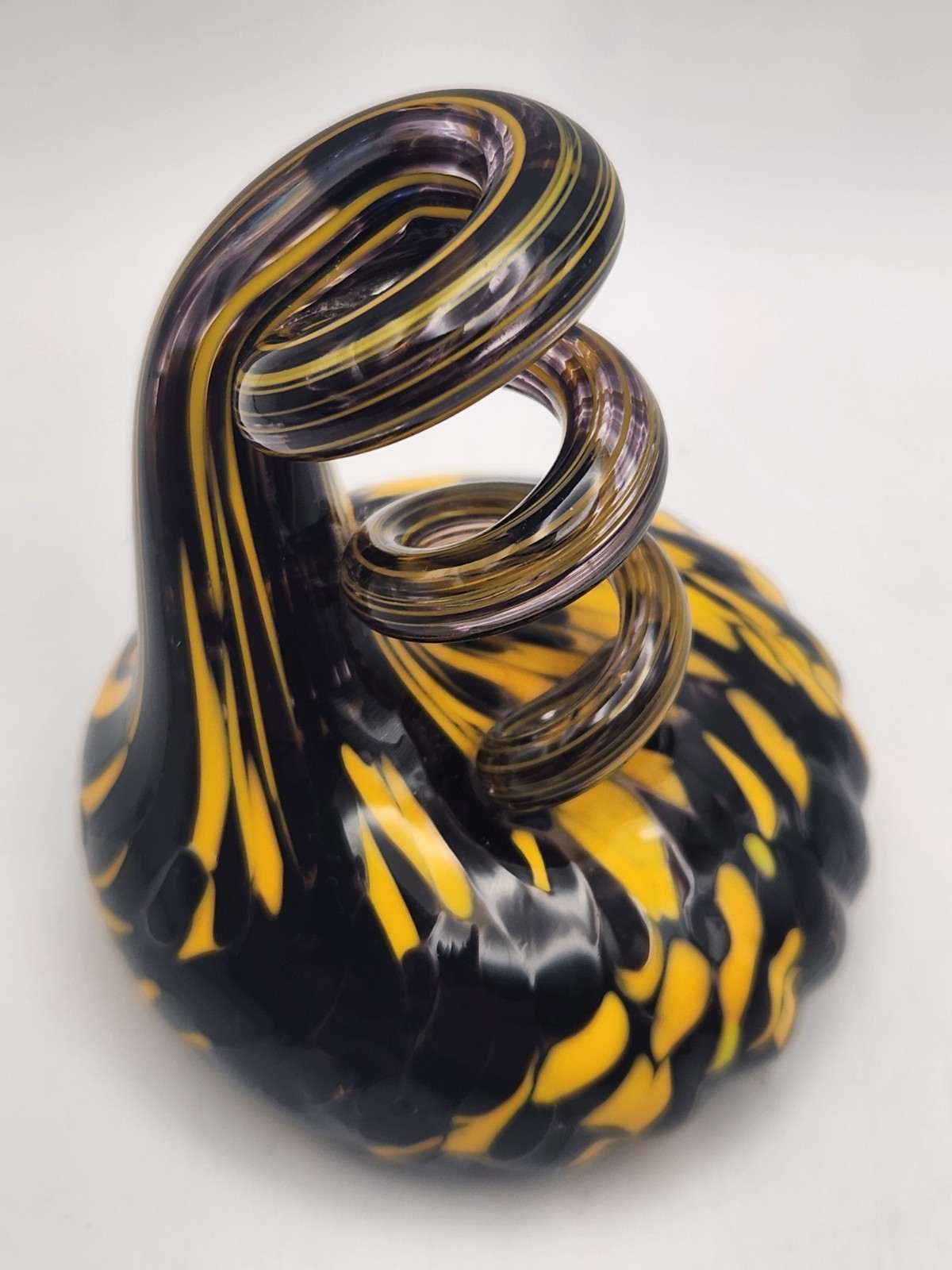 Hand Blown Glass Pen Holder Paperweight Black Gold Corkscrew Swirl Twist