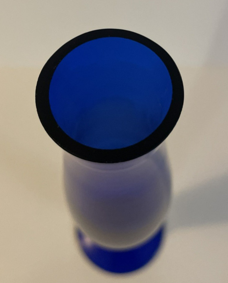 MCM Cobalt Blue Glass Bud Vase Handblown H9.75” Clear Ball Accent EUC