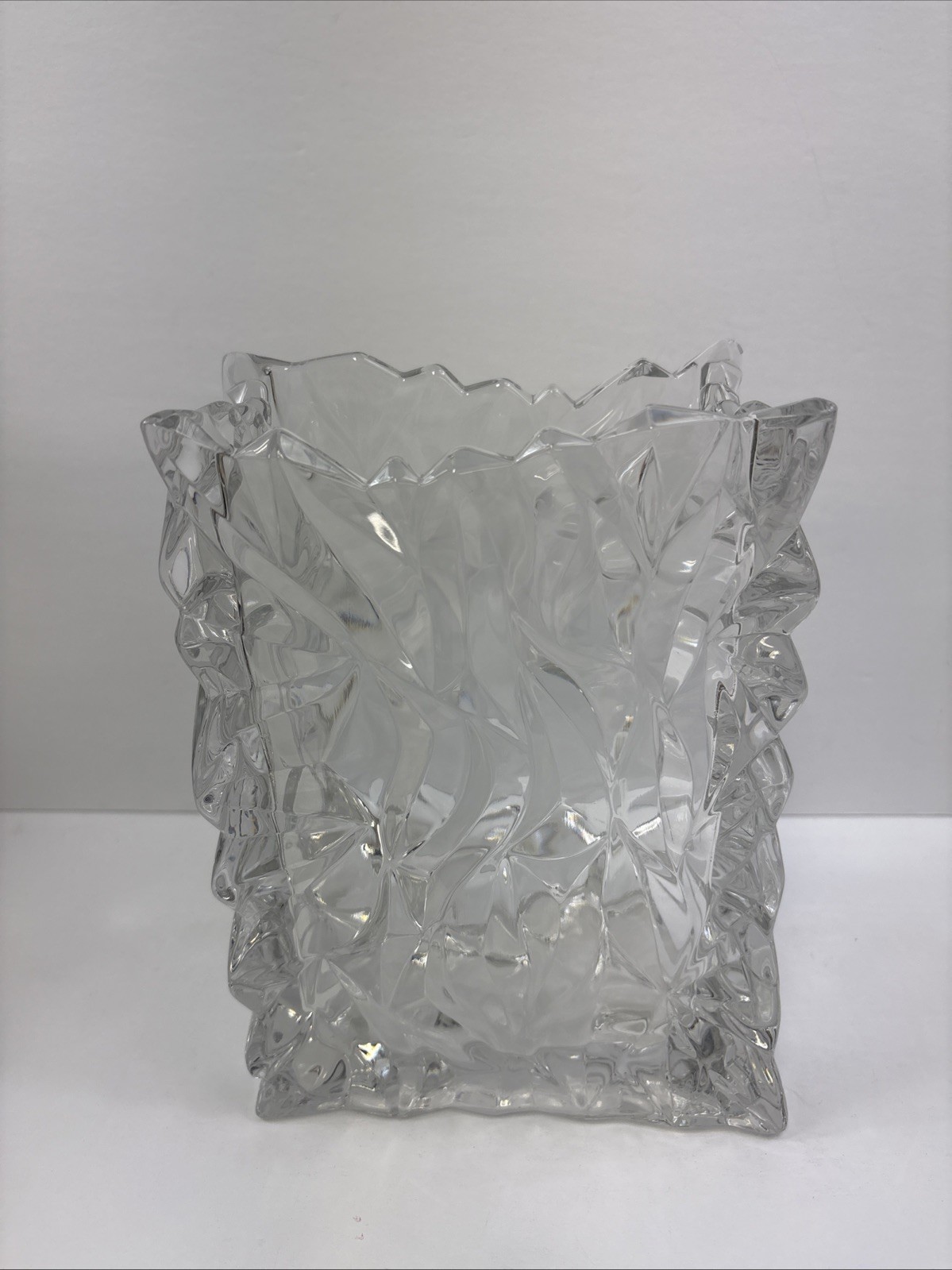 Vtg ROSENTHAL Studio-line 8.75″×6″ Clear Crystal Crinkle Bag Vase~8 Lbs