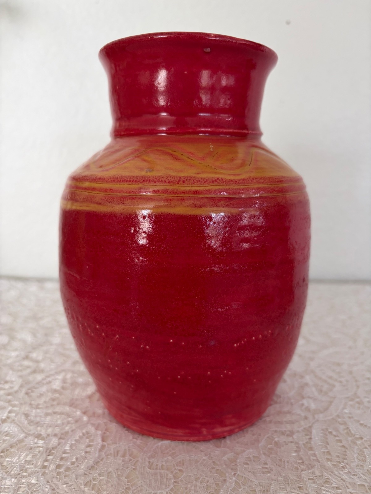 Red Art Pottery Vase Hand Thrown Studio Ceramic Vessel 7.5″ Rustic Vintage