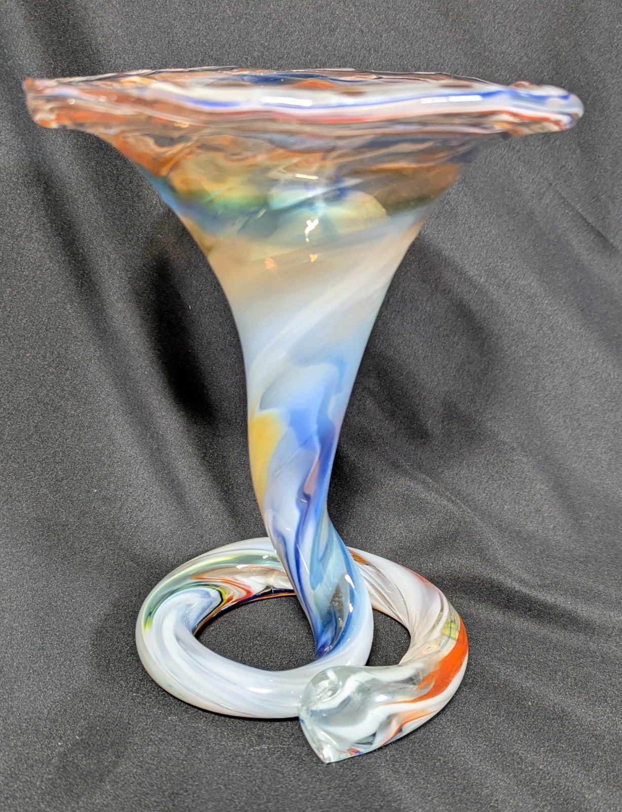 Hand Blown Art Glass Trumpet Vase Swirl Sooner Ozark 1980s
