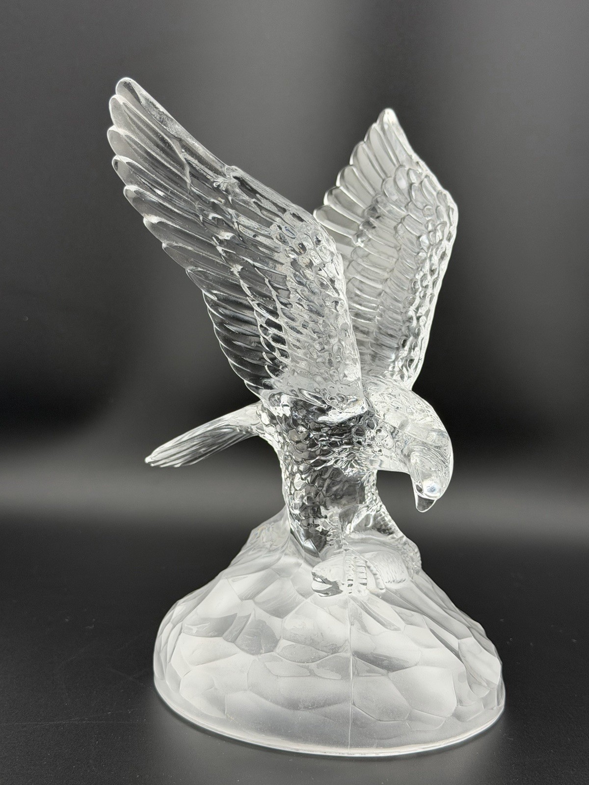 Cristal d’Arques Crystal Clear Art Glass Eagle Statue Frosted Base France 8”