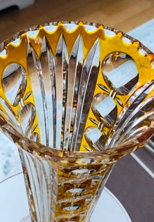 Vintage Nachtmann Crystal Trumpet Vase in Citrine; 10.5″ Tall; Made in Germany