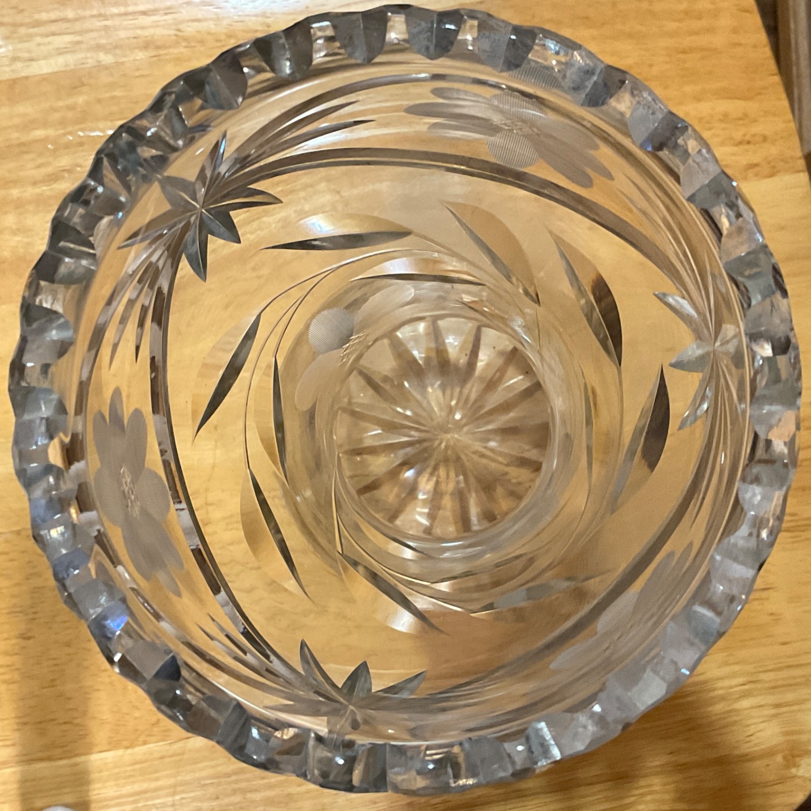 VTG American Brilliant 12″ Spiral HandCut Bulbous Crystal Glass Statement Vase