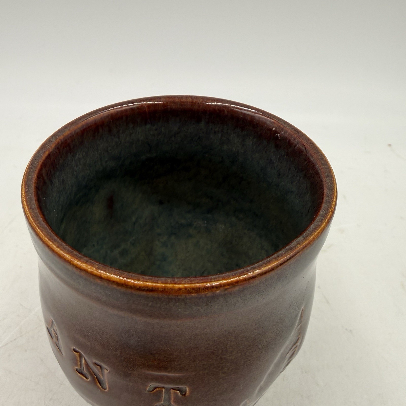 Studio Art Pottery Plant Lover Small 3” Tall Pot Planter Leaf Impressions Signed