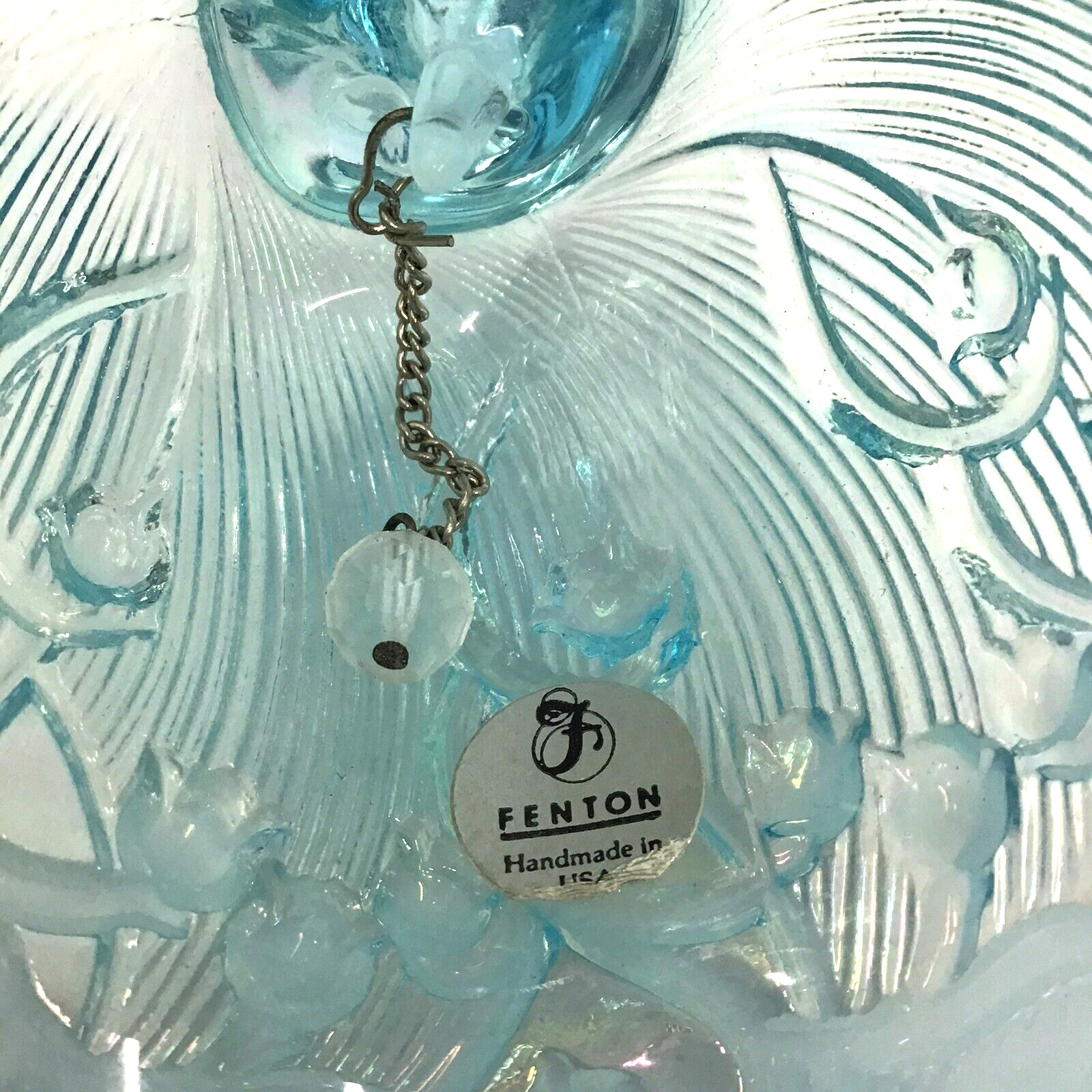 VTG Rare Fenton Bell Aqua Blue Opalescent Plum Crest Lily of Valley Sticker EUC