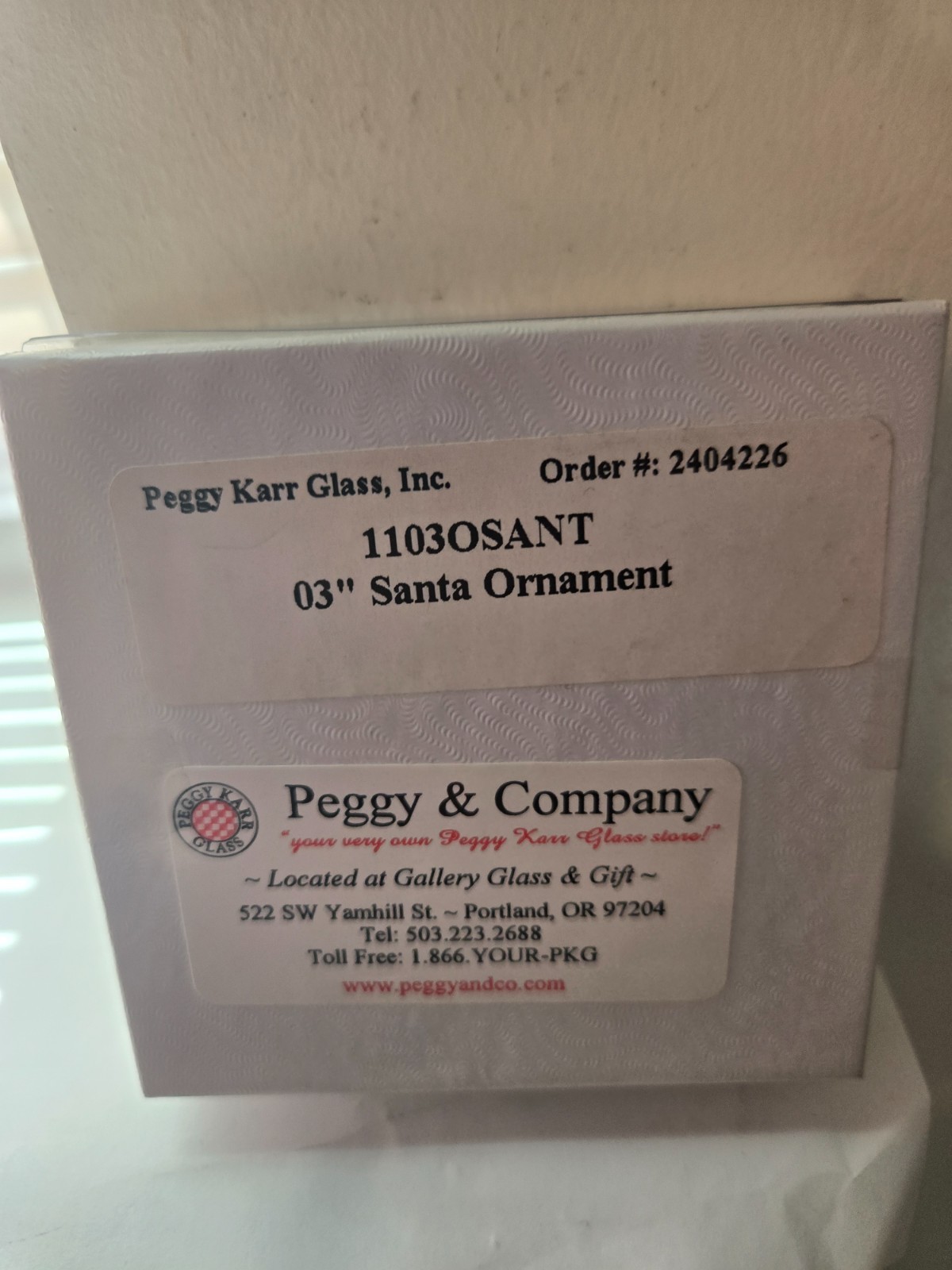 PEGGY KARR FUSED GLASS SANTA 3″ ORNAMENT SIGNED