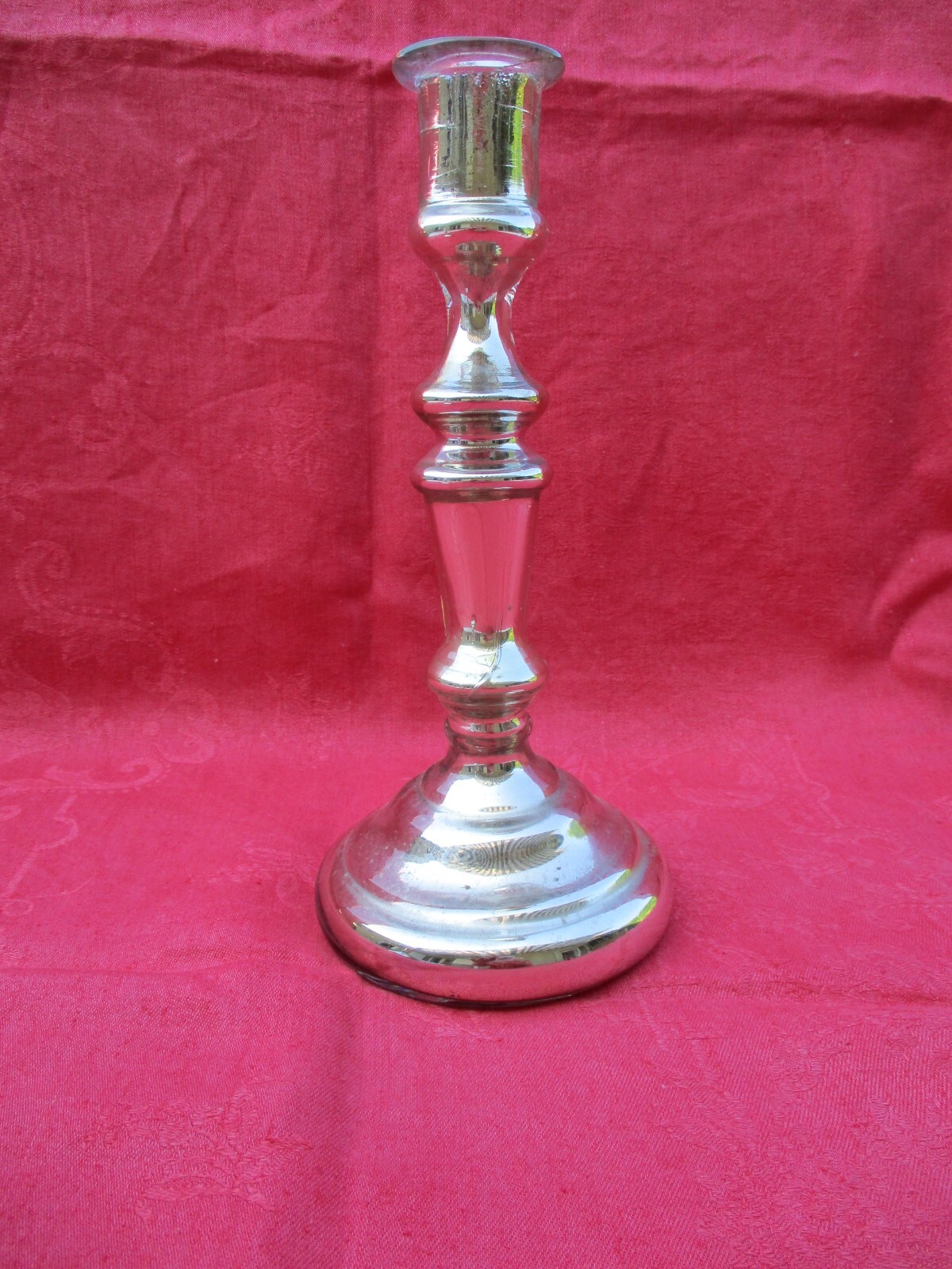 ANTIQUE FRENCH MERCURY GLASS 19th CENTURY PAIR OF 2 CANDLE HOLDER PILLARS 9.25in