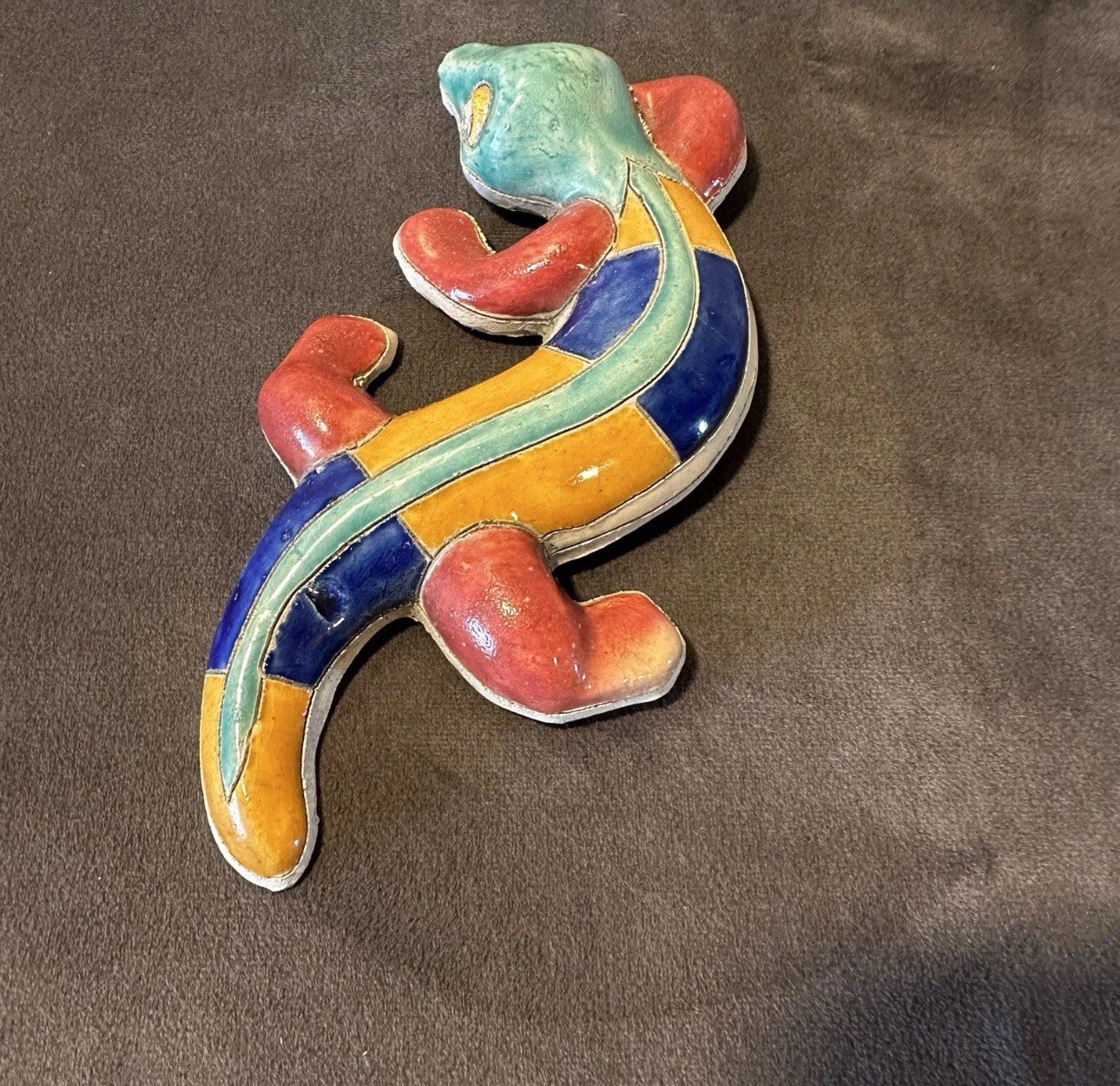 Vintage Raku Lizard Figurine Art Pottery Hand Painted/Crafted South Africa