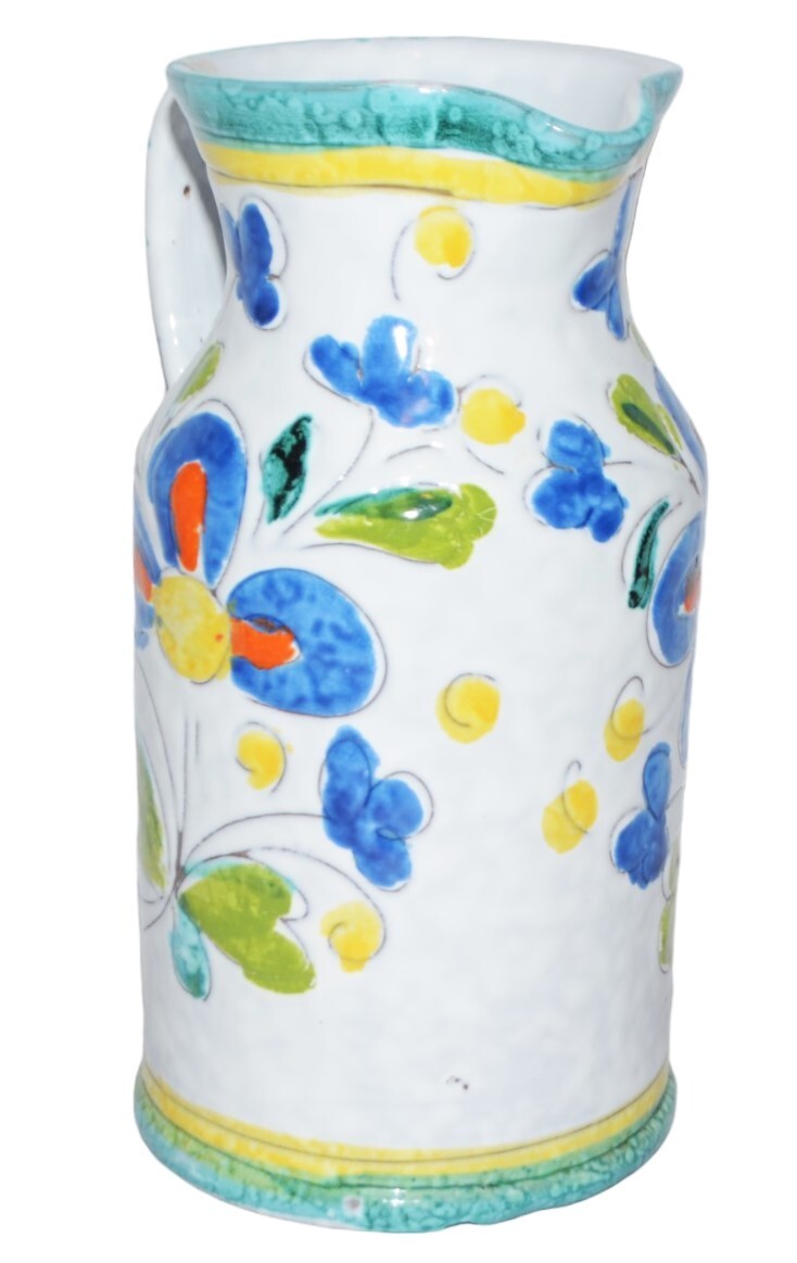 Vintage Italian Pitcher Vase Handcrafted Italy Flowers Floral Pottery Folk Art