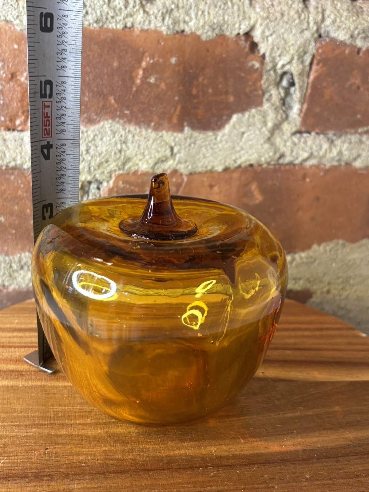 VTG Art Glass Apple Paperweight Transparent Amber Figurine Statue