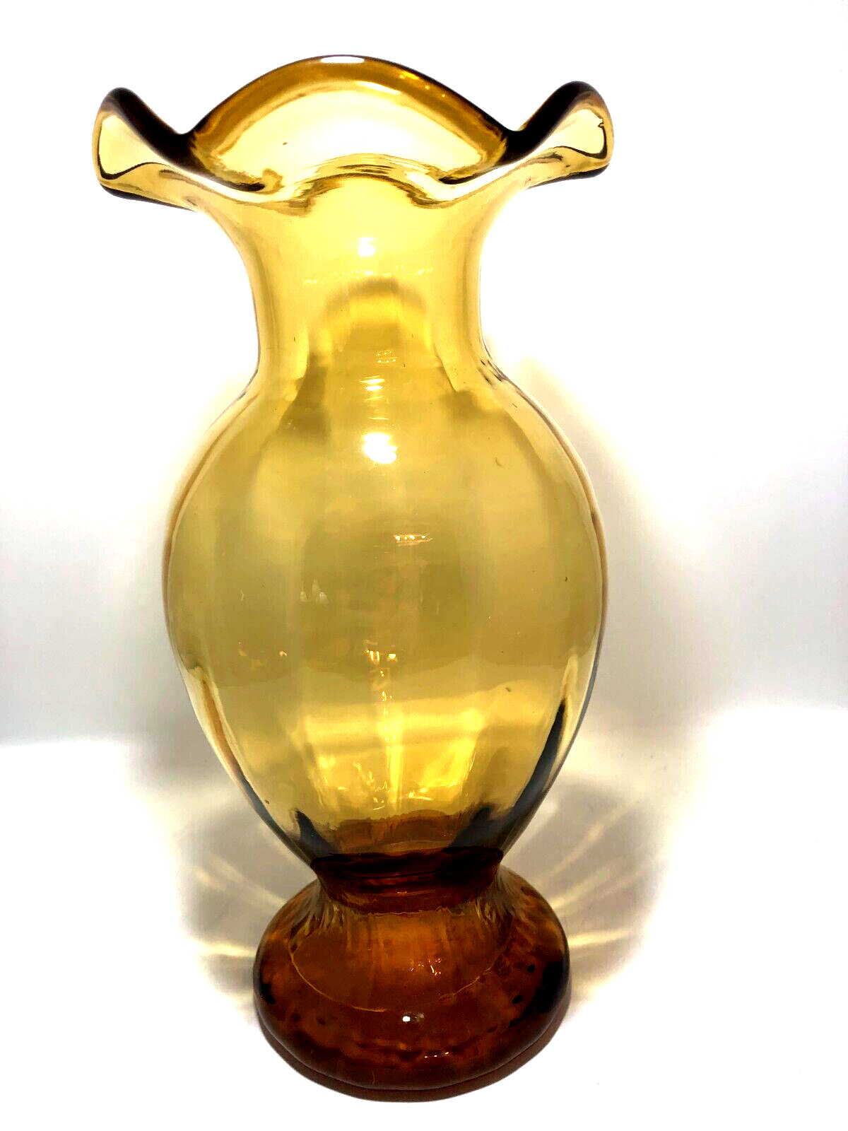 Blown Glass Amber Vase Ruffled Mouth 8″x4″
