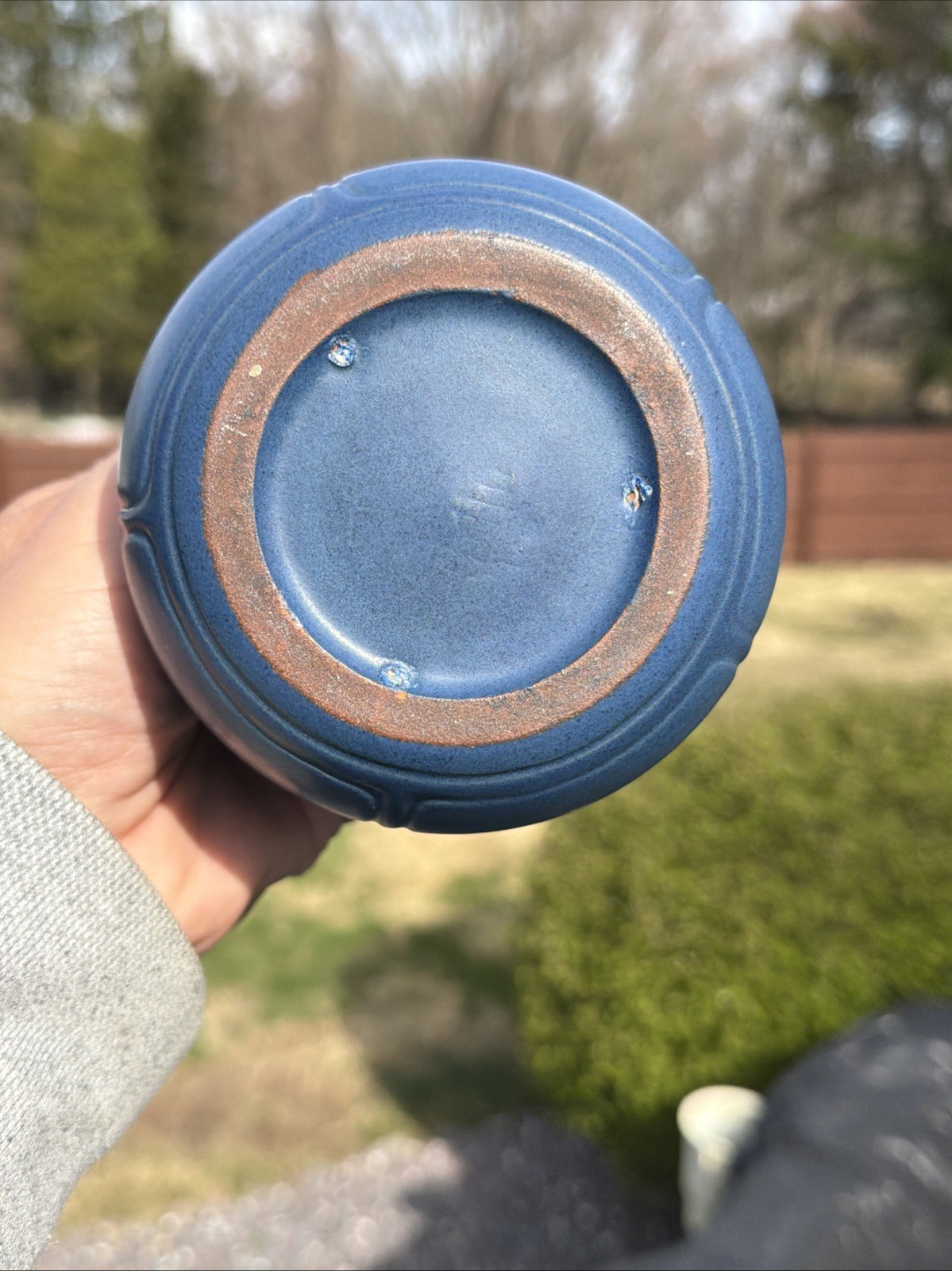 MARBLEHEAD POTTERY ARTS & CRAFTS BLUE VASE WITH BERRIES & FRUITING TREES