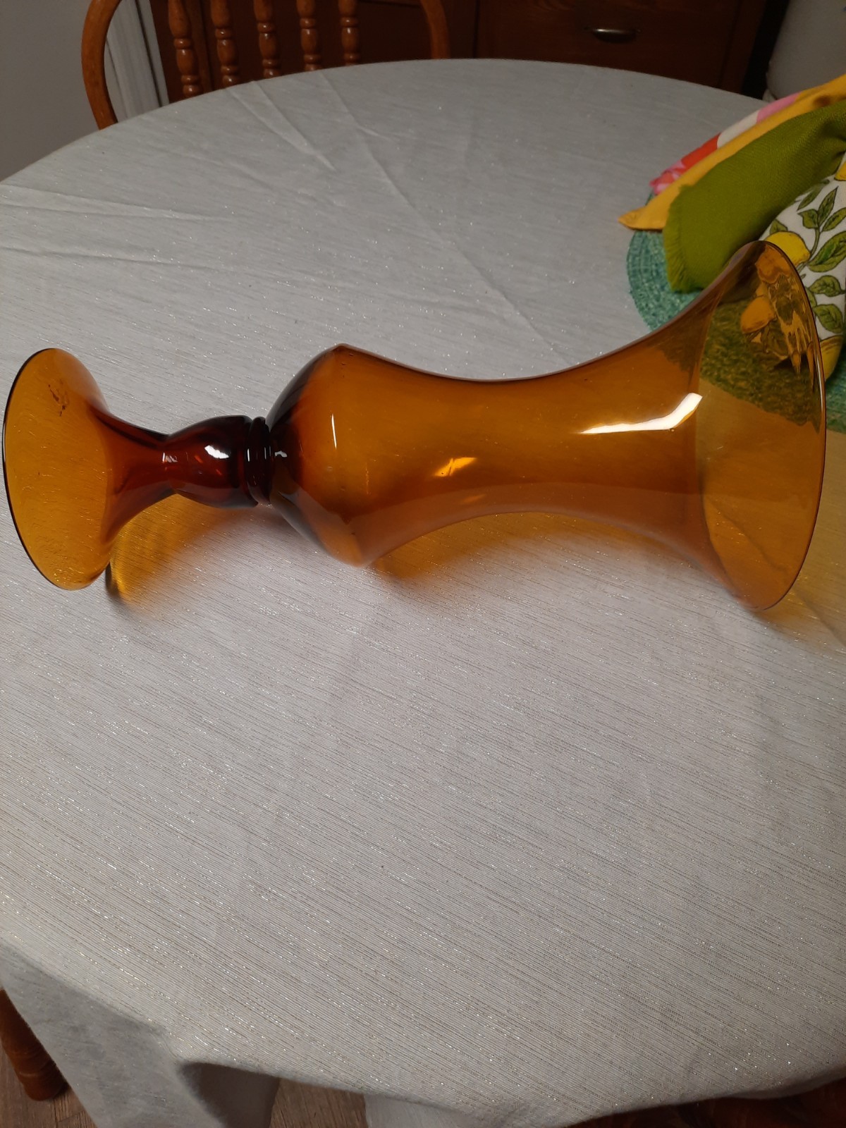Large 15 In.vase On Pedestal. Art Glass Red. Murano Style Hand Blown Vintage MCM