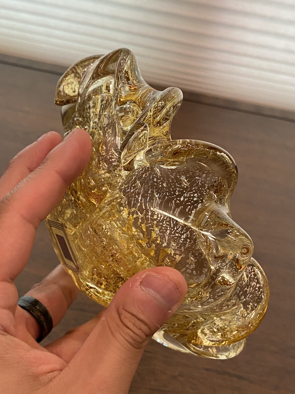 STUNNING VTG BAROVIER & TOSO Murano Gold & Clear Aventurine Glass Ashtray 6.5″W